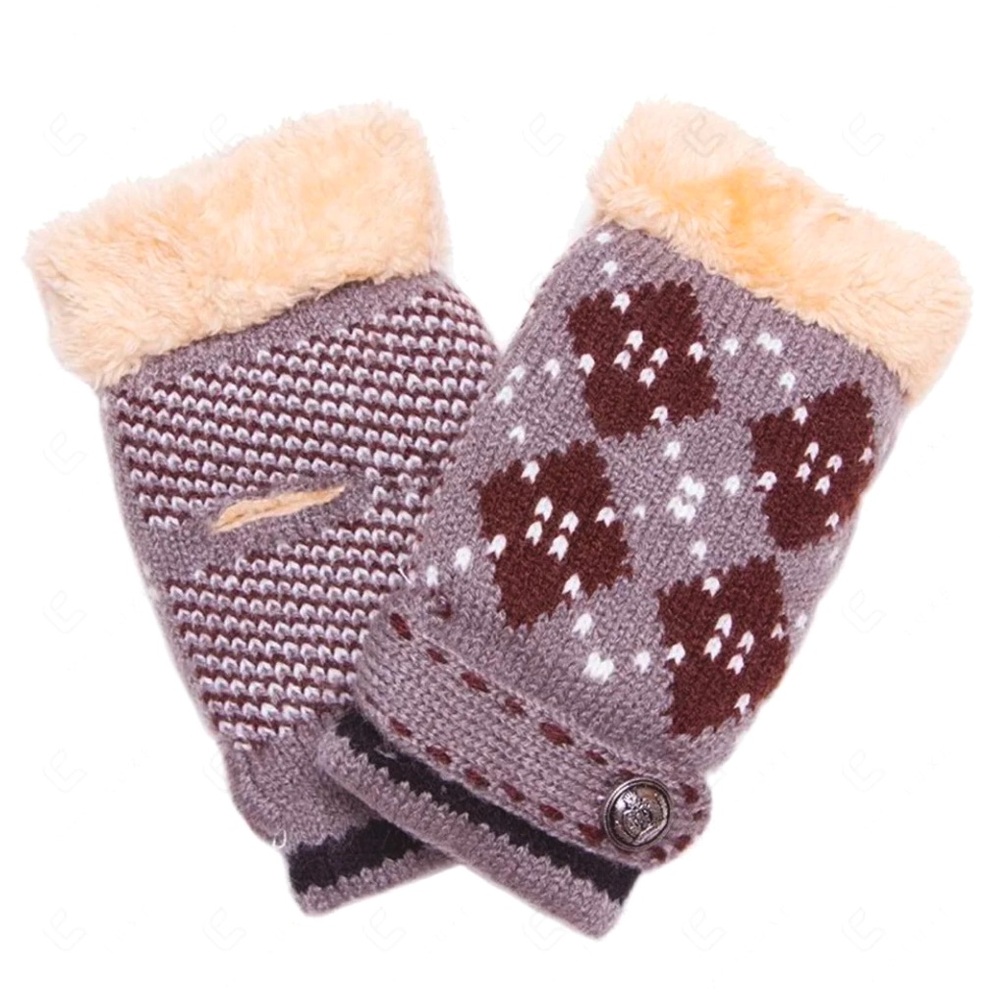ARGYLE PATTERN KNITTED FINGERLESS GLOVES, ONE SIZE